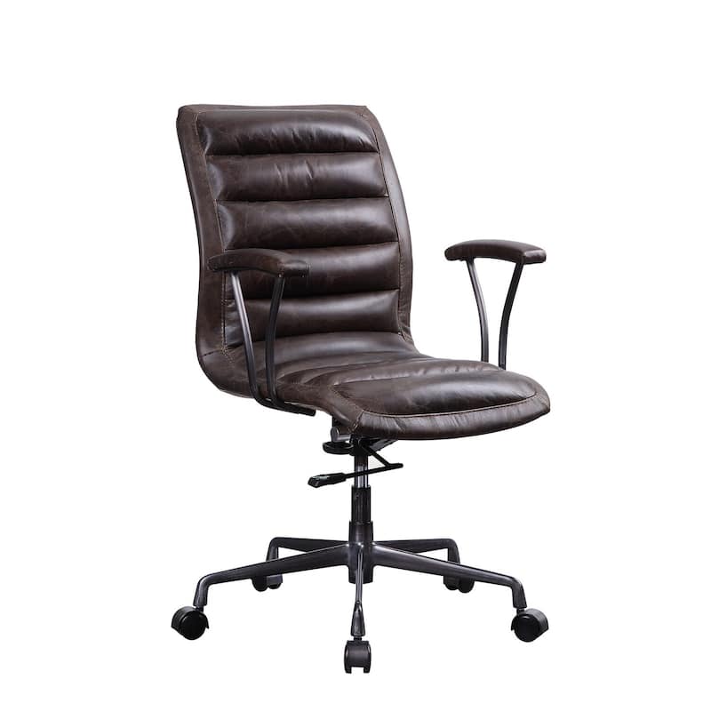 Adjustable Office Chair with Leatherette, Metal & Wood Frame, Height Adjustable Desk Chair, Brown/Gray