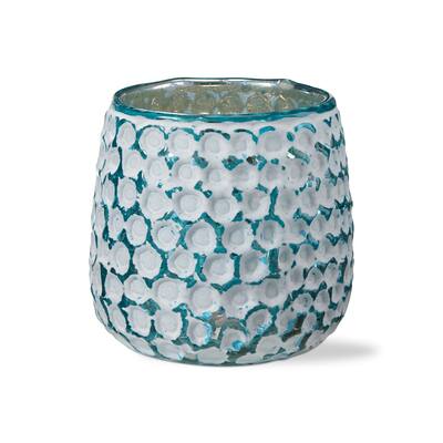 Andera Coastal Turquoise White Glass Tealight Candle Holder for Tabletop Mantel Wedding Decorations, 3.9 inch - Blue