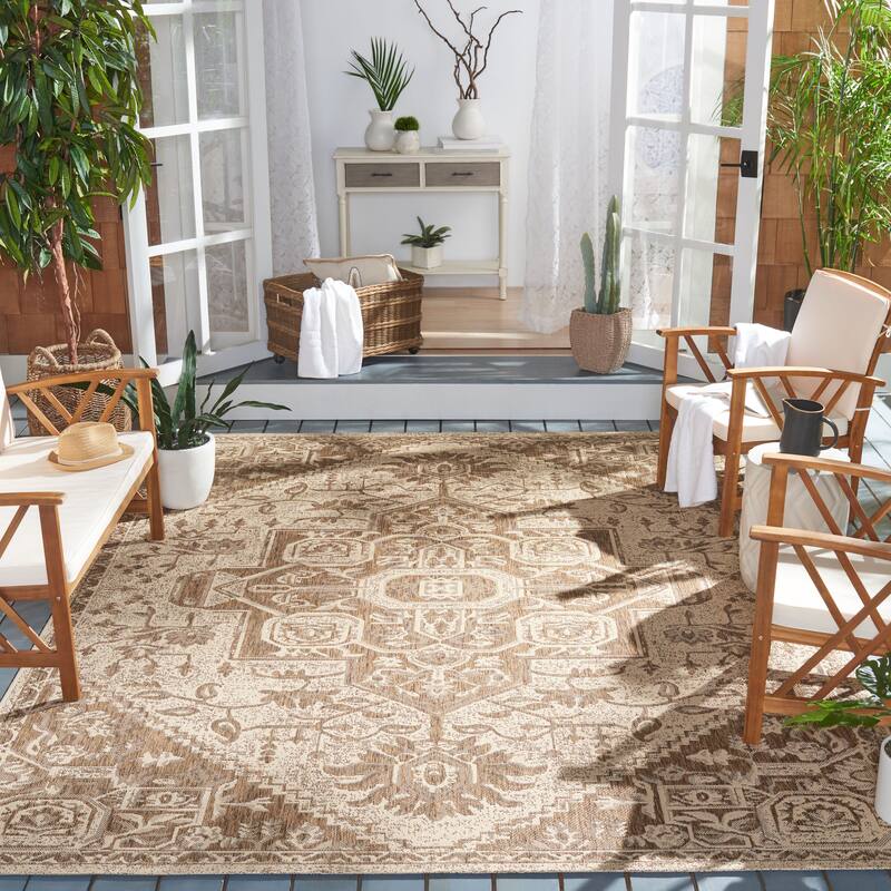 SAFAVIEH Beach House Caoimhe Indoor/ Outdoor Patio Backyard Rug - 6'7" x 9'2" - Beige/Cream