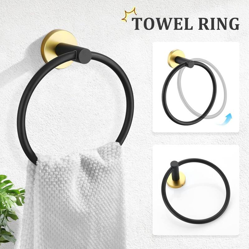 (Black&gold) 5-Piece Bathroom Hardware Set, 304 Brushed Stainless Steel, 24 Inch