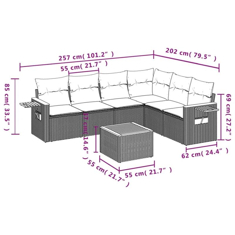 vidaXL Patio Sofa Set with Cushions Outdoor Conversation Furniture Poly Rattan