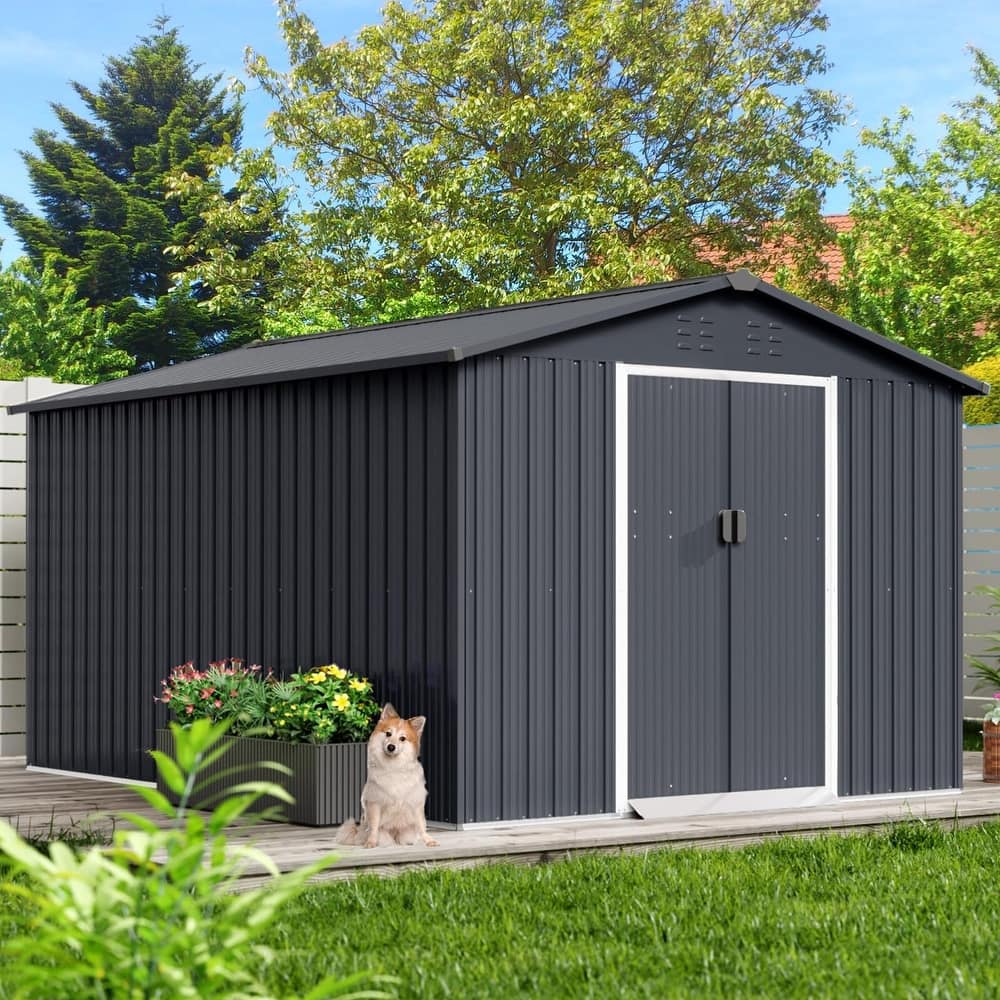 Outdoor Storage Shed, with Sloped Roof & Lockable Door