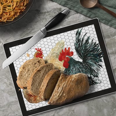 Whimsical Roosters 3mm Heat Tolerant Tempered Glass Cutting Board 10” x 8” Manufactured in the USA Dishwasher Safe