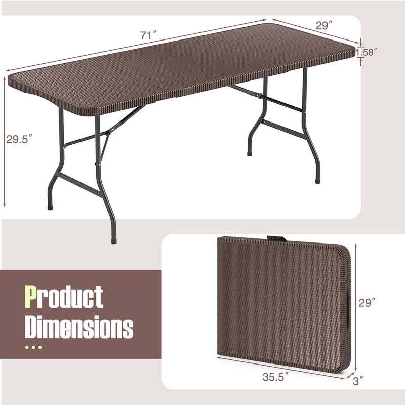 Costway 350 LBS Fold-in-Half Table with Rattan-Like HDPE Tabletop Safe - See Details