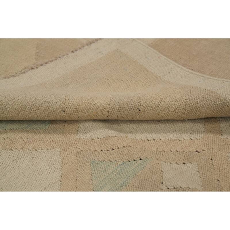 Hand Woven Oriental 100% Wool Carpet Southwestern Tribal Beige & Ivories Kilim Area Rug - 8' 9'' X 5' 8''