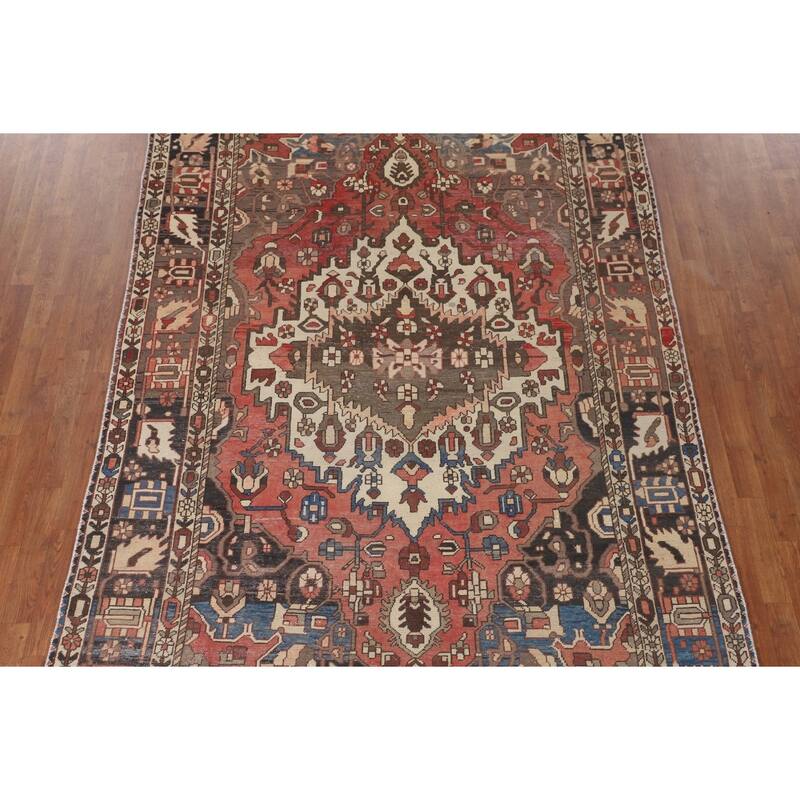 Bakhtiari Persian Vintage Area Rug Handmade Medallion Wool Carpet - 6'8"x 9'11"