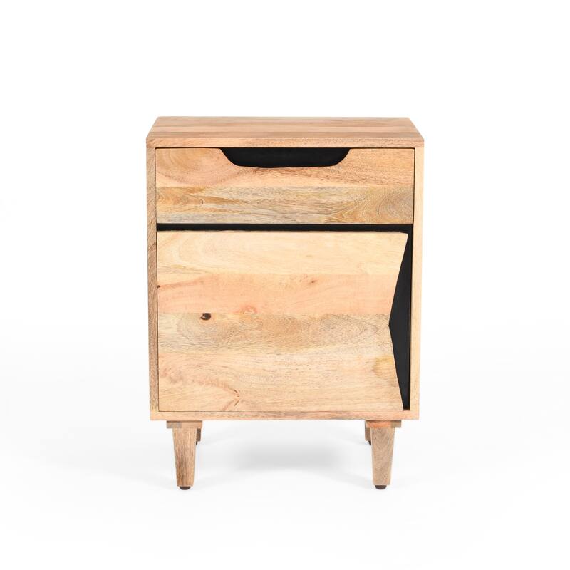 Roomfitters Solid Wood Nightstand, Modern Bedside Table Storage Cabinet with Drawer and Minimalist Cutout Handles, Natural