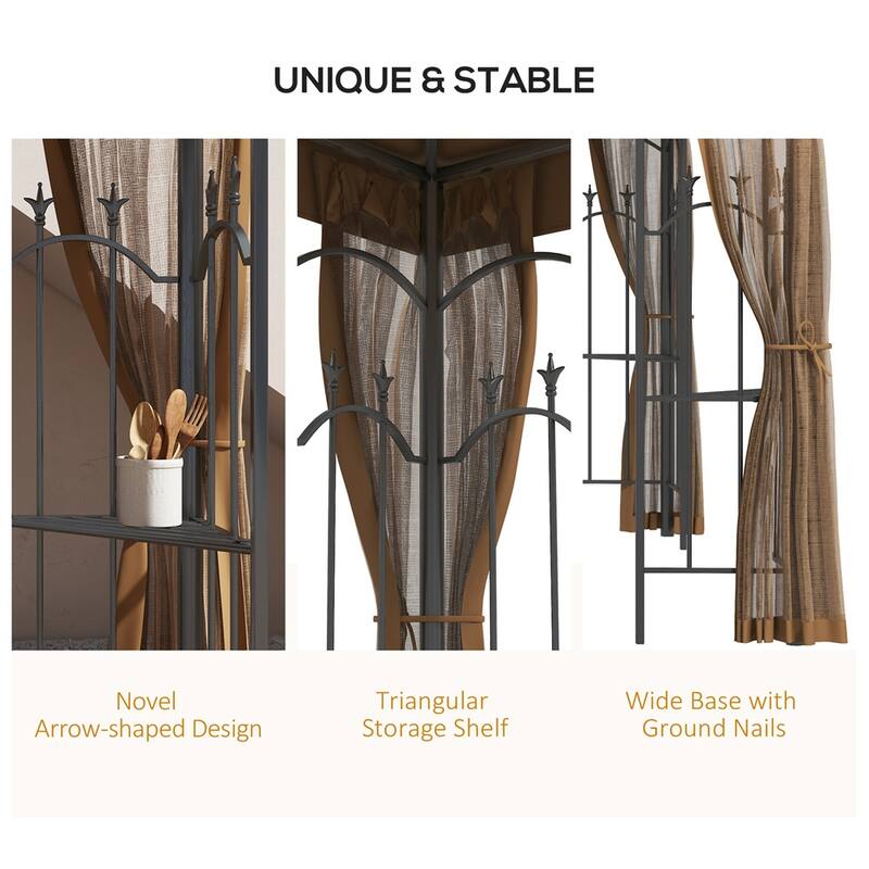 10x10Ft Two-Tier Gazebo Canopy with Netting Sidewalls and Garden-Style 4 Shelves for Outdoor Use - 118" L x 118" W x 108.5" H