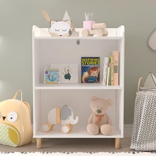 Wooden Children's 3-Tier Bookcase with Pine Wood Legs,White