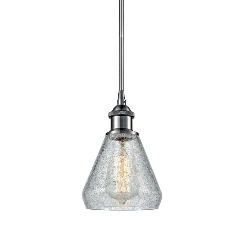 Innovations Lighting Conesus 6" Wide Mini Pendant - Brushed Satin Nickel / Clear Crackle