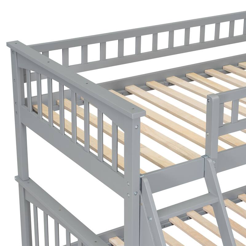 Wooden Storage Bunk Bed Frame with Fence-shaped Guardrails and Pull-out Drawers, Convertible 2 Platform Beds, Detachable Design