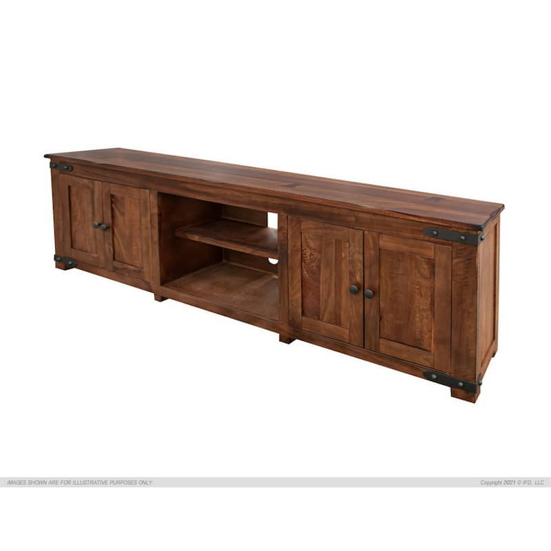 93 Inch TV Media Entertainment Console Parota Wood Rustic Brown - Brown