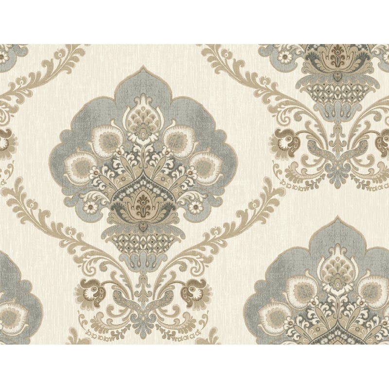 Seabrook Designs Caspien Decorative Damask Unpasted Wallpaper Bed