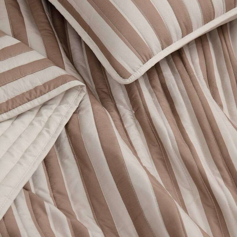 Truly Soft Weston Stripe Brown 3 Piece Quilt Set