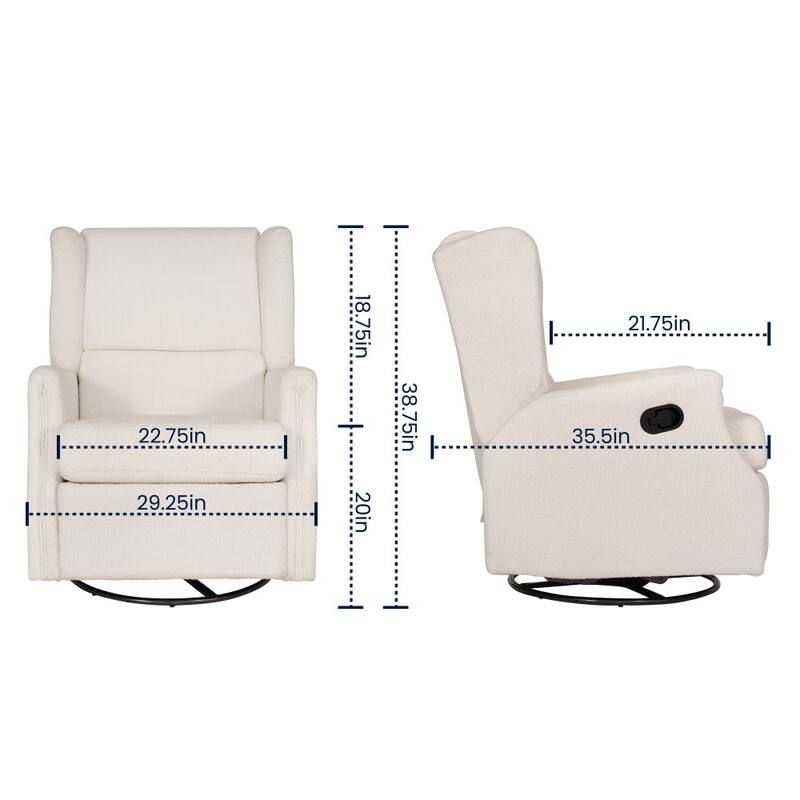 Wingback Manual Rocking Glider Recliner Chair with 360 Swivel