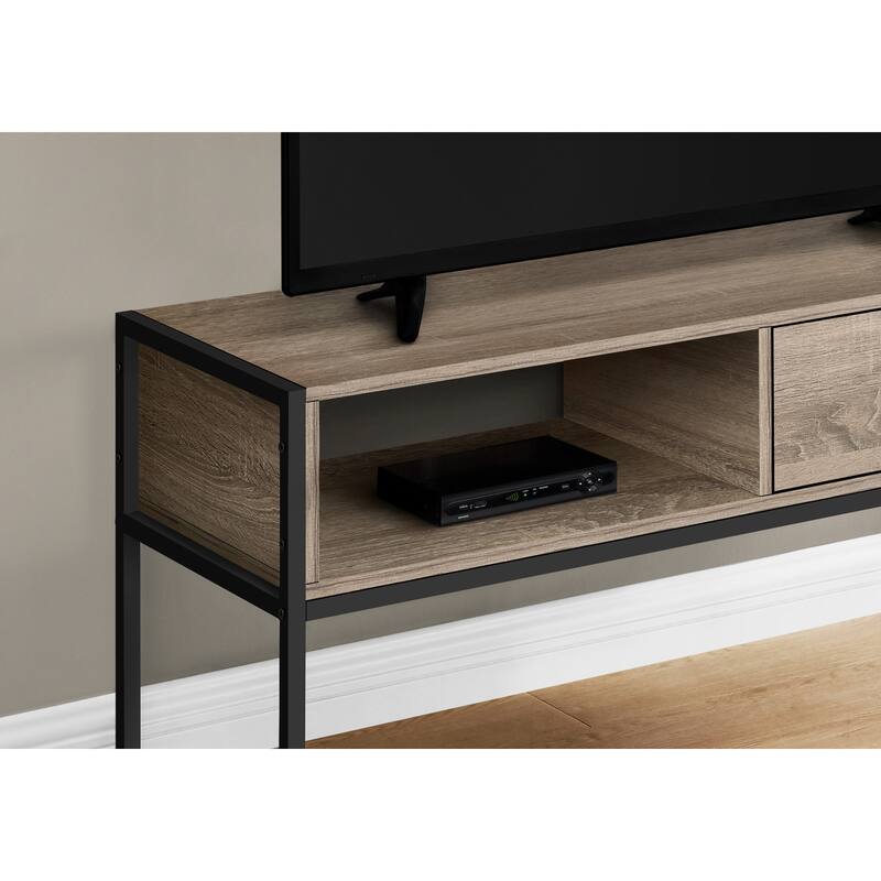 Contemporary 48-Inch TV Stand with Storage Drawer and Cable Management, Grey Laminate, Black Metal Frame