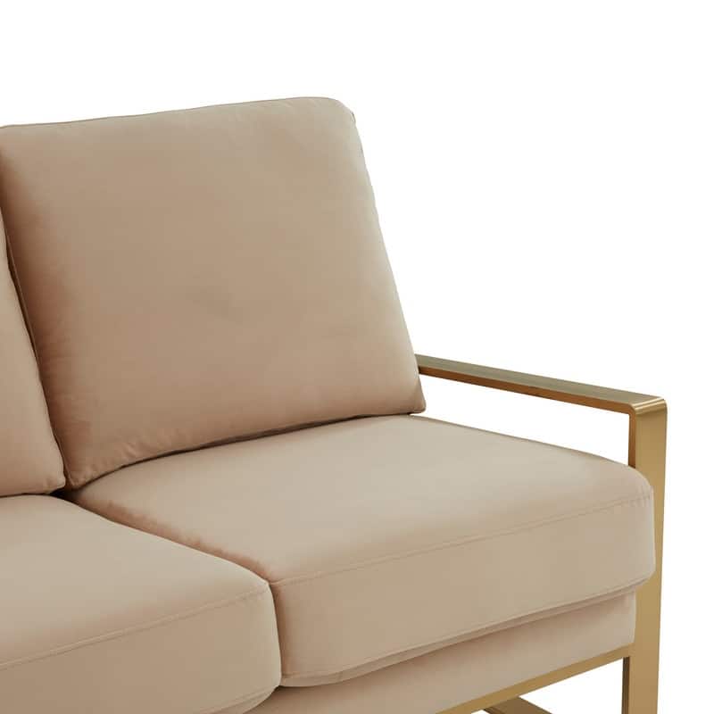Jefferson Velvet Upholstered 3 Seater Sofa with Brushed Gold Stainless Steel Base and Removable Cushions - 77.1