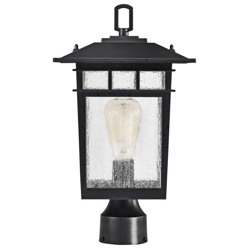Cove Neck Outdoor Large Post Light Pole Lantern 1 Light Textured Black Finish Clear Seeded Glass