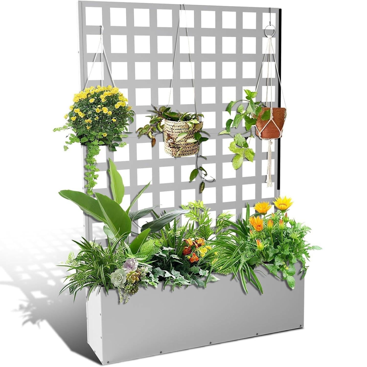 Galvanized Raised Garden Bed with Trellis, Privacy Screen Planter Box for Patio Balcony