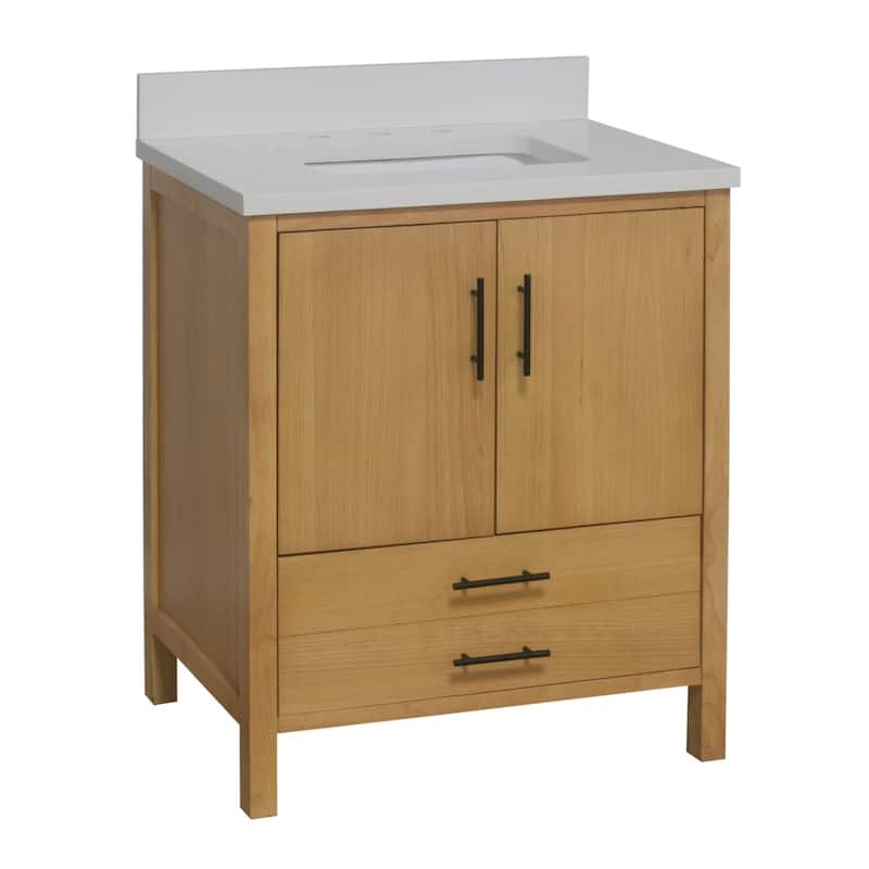 KitchenBathCollection California 30" Bathroom Vanity with Matte White Top - Blonde
