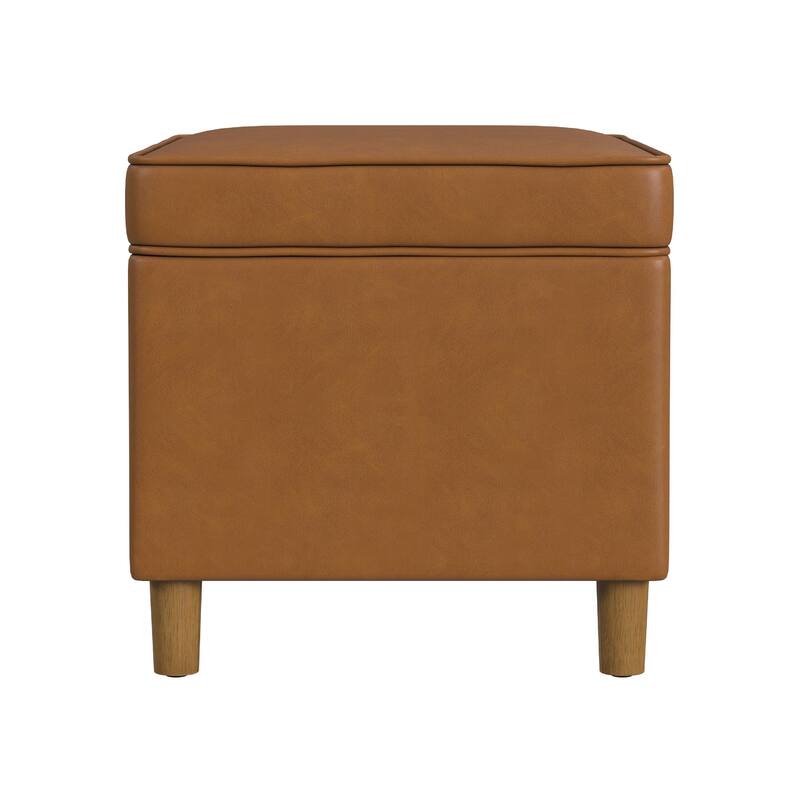 Fero Storage Ottoman, 24in Rectangular Hinged Lid, Brown Faux Leather