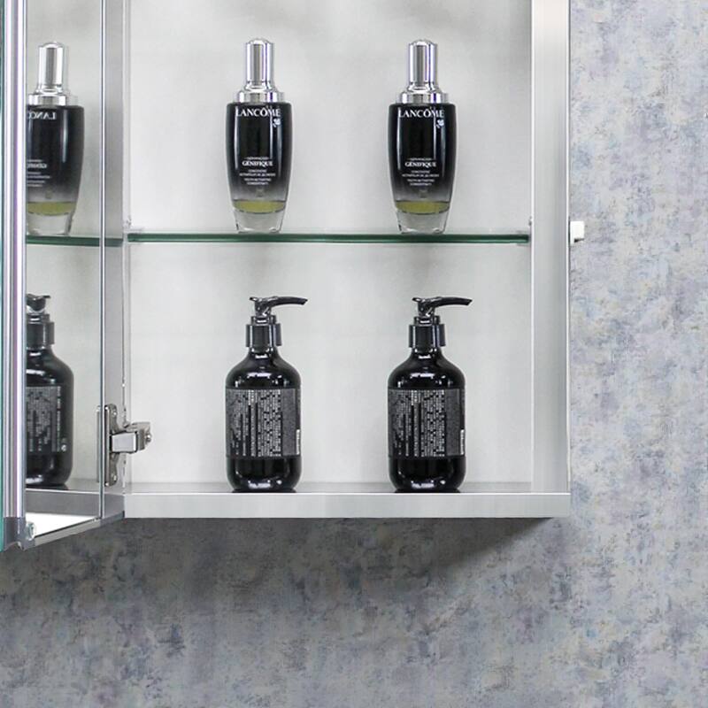 15x26 Inch Aluminum Medicine Cabinet with Mirror, Wall Mounted, Adjustable Glass Shelves, Bathroom Storage