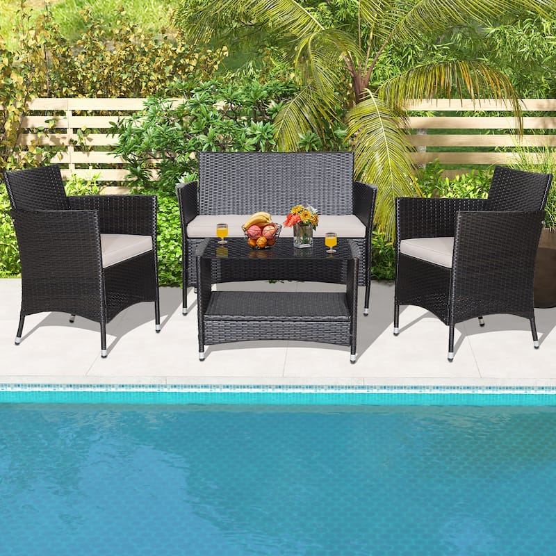 Gymax 8PCS Outdoor Sofa Set Patio Rattan Wicker Conversation Set w/