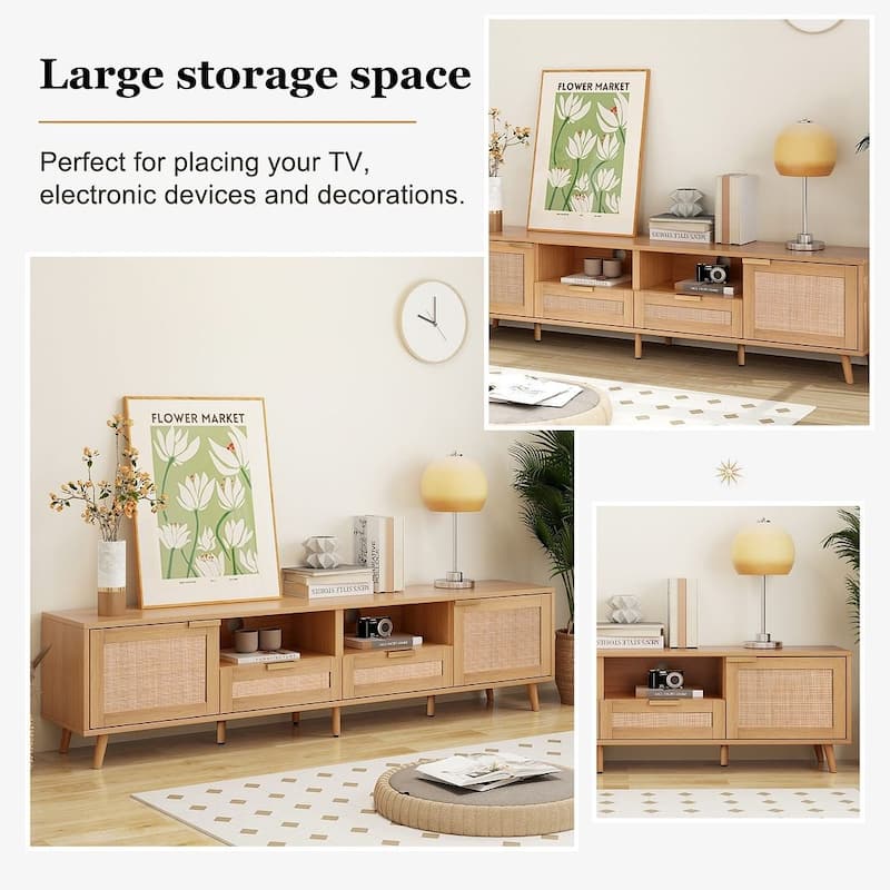 Farmhouse Style Rattan TV Stand for Living room
