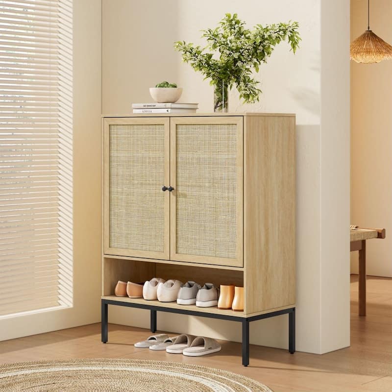 Boho Natural Rattan Double Door Shoe Cabinet - Nature