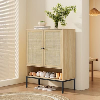 Boho Natural Rattan Double Door Shoe Cabinet