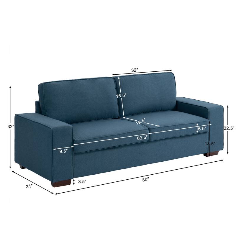 80" Linen 3-Seat Sofa Living Room Loveseat