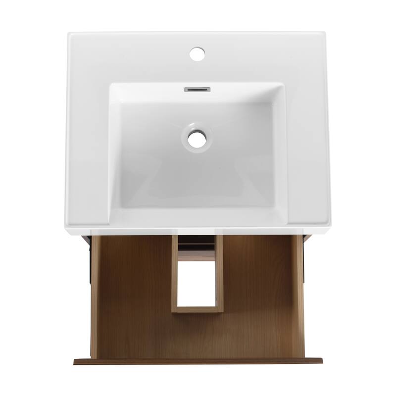Traditional Style Bathroom Vanity with Pre-Drilled Resin Sink, Multi-Purpose Storage Cabinet, and Easy Assembly