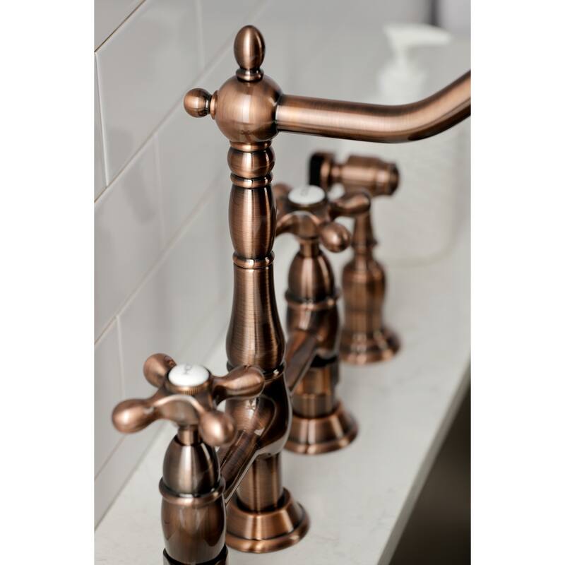 Heritage Bridge Kitchen Faucet with Brass Sprayer