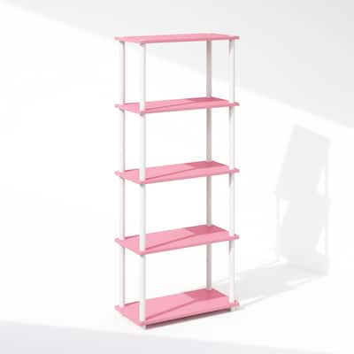 57.4 in. Tall Pink/White Wood 4-Shelf Bookcase