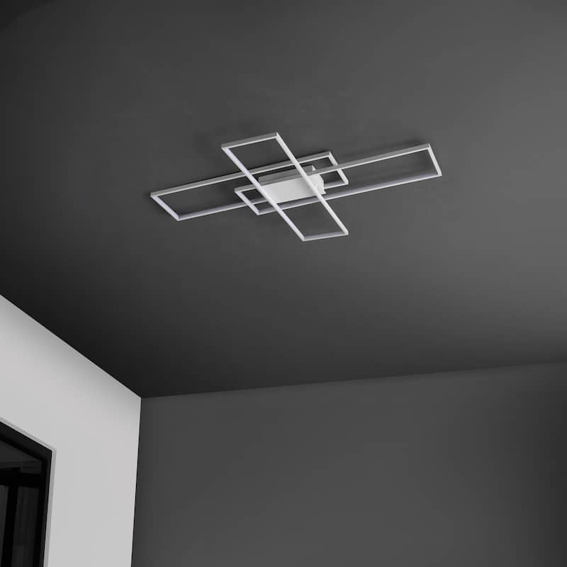 Fuochi 39" Contemporary Minimalist Metal Adjustable Dimmable Geometric Integrated LED Flush Mount, by JONATHAN Y