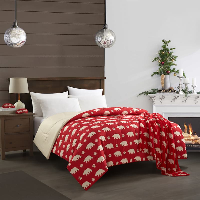 Dearfoams 4pc Mama Bear Comforter with Throw and 2 Eye Masks Set