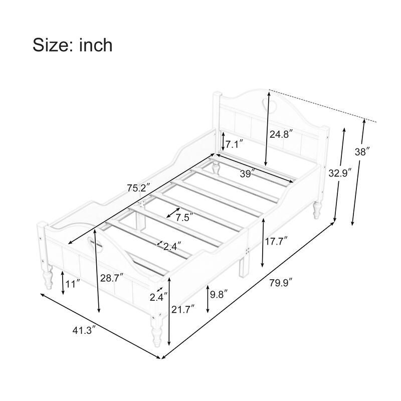 Green Macaron Solid Wood Twin Toddler Bed with Side Safety Rails, KidFriendly Height, Love
