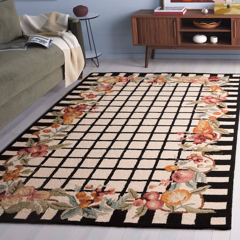 SAFAVIEH Handmade Chelsea Valeriea French Country Wool Rug - 9' x 12' - Ivory/Black