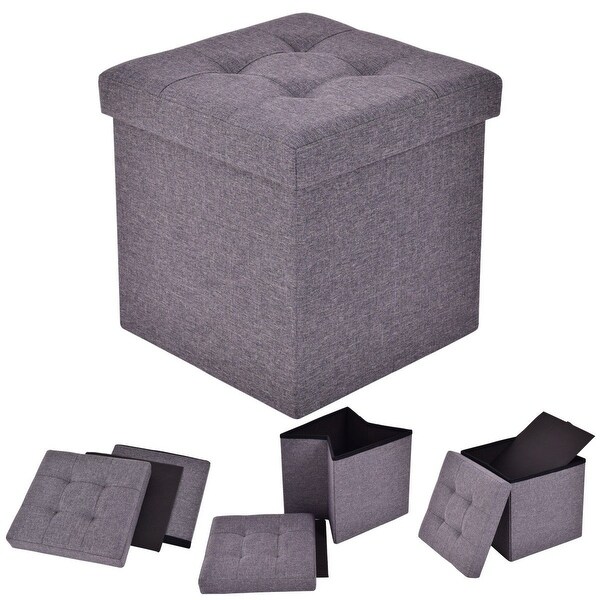 Shop Costway Folding Storage Cube Ottoman Seat Stool Box Footrest