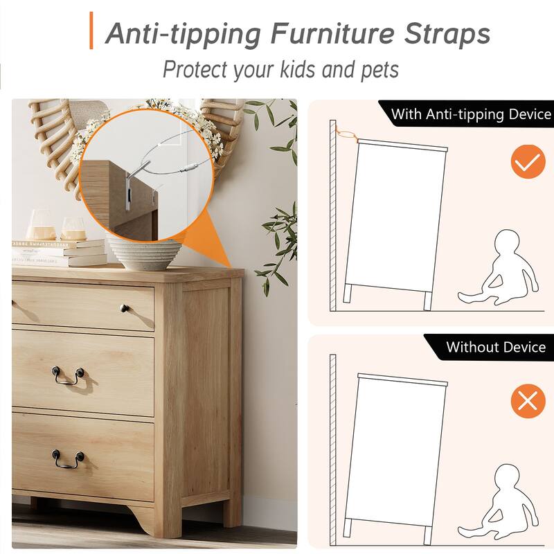 WAMPAT Large Farmhouse Nightstand with 3 Drawers,Wooden End Table