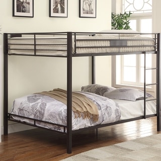 Industrial Minimalist Metal Bed,Black Double Queen Bunk Bed with Built-in Ladder,Classic Queen Metal over Queen Bunk Bed