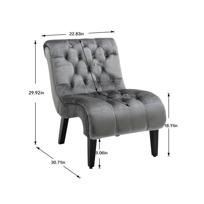 Silver Modern 22.8" Tufted Accent Chair with Wooden Legs