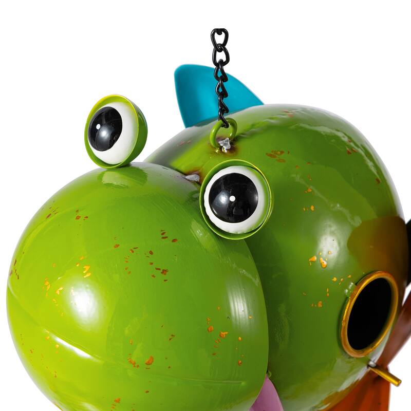 Glitzhome 9"L Metal Glossy Frog Outdoor Garden Birdhouse