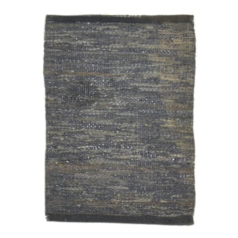 One of a Kind Hand-Woven Modern & Contemporary 2' x 3' Solid Leather Brown Rug - 1'9"x3'1"