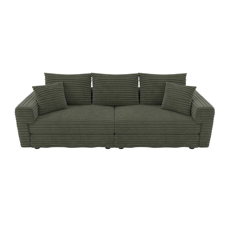 Plush Corduroy Upholstered 3 Seat Sofa , Convertible Deep Seat Lounge Sofa Chair, Cloud Sofa with 5 Soft Pillows