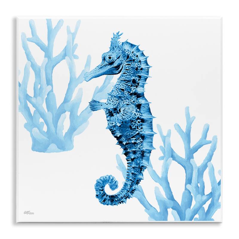 Stupell Blue Tone Seahorse & Coral Wall Plaque Art Design By Cat Thurman Designs - 12 x 12