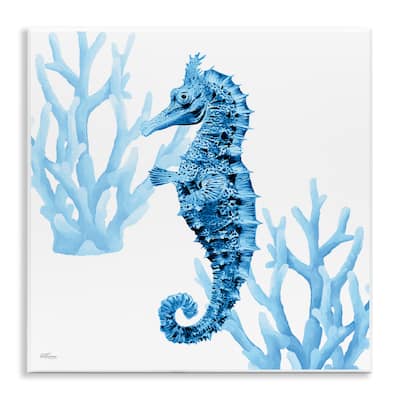 Stupell Blue Tone Seahorse & Coral Wall Plaque Art Design By Cat Thurman Designs