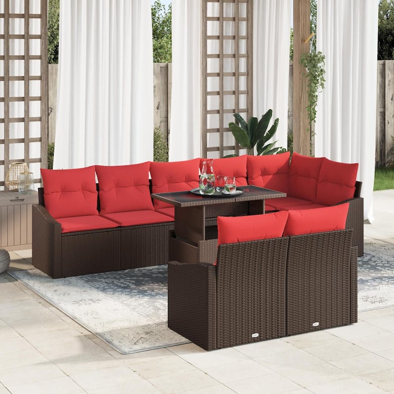 vidaXL 9 Piece Garden Sofa Set with Cushions - 113.6×48.6×27.2 - Brown