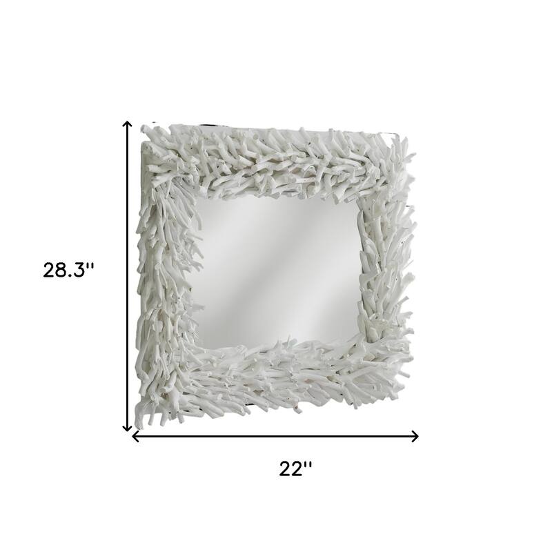 HomeRoots 28" White Rattan Framed Accent Mirror - 22' X '28.3' X '3.5
