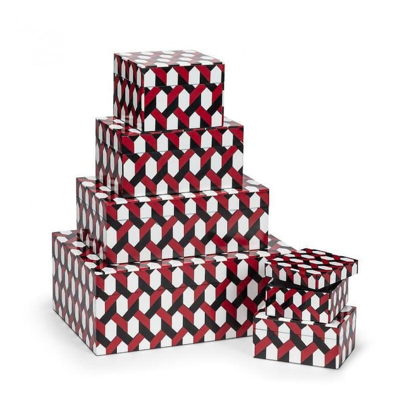 Set Of 2 Square Geometric Pattern Decorative Boxes